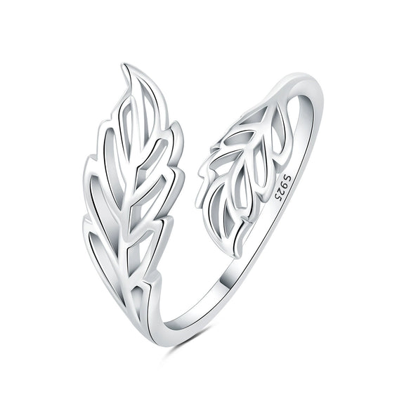 Women's 925 Sterling Silver Open Ring With Hollow Leaves And Butterfly Pattern Natural Style