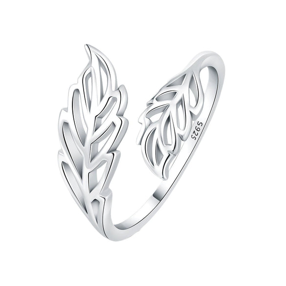 Women's 925 Sterling Silver Open Ring With Hollow Leaves And Butterfly Pattern Natural Style