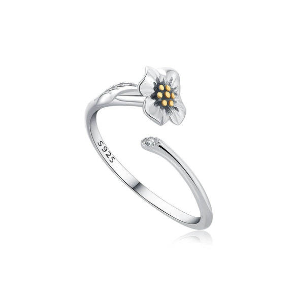 Women's 925 Sterling Silver Open Ring With Hollow Leaves And Butterfly Pattern Natural Style