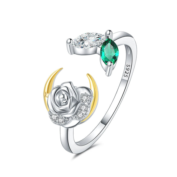 Women's 925 Sterling Silver Open Ring With Hollow Leaves And Butterfly Pattern Natural Style