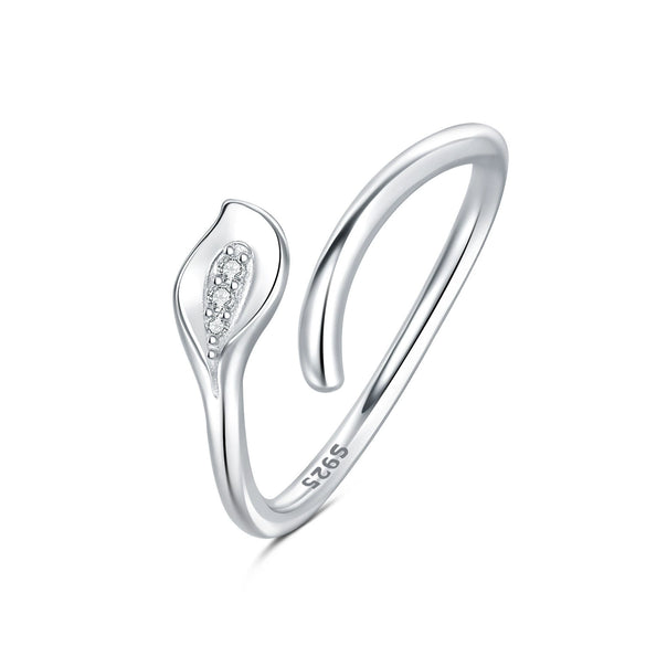Women's 925 Sterling Silver Open Ring With Hollow Leaves And Butterfly Pattern Natural Style