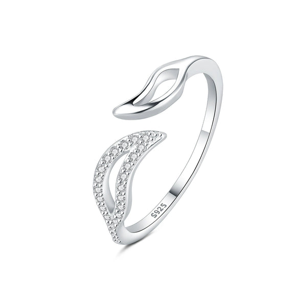 Women's 925 Sterling Silver Open Ring With Hollow Leaves And Butterfly Pattern Natural Style