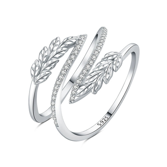 Women's 925 Sterling Silver Open Ring With Hollow Leaves And Butterfly Pattern Natural Style