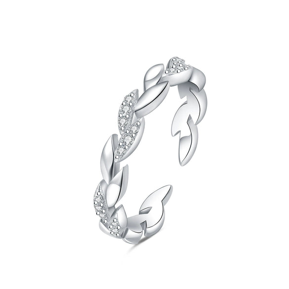 Women's 925 Sterling Silver Open Ring With Hollow Leaves And Butterfly Pattern Natural Style