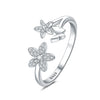 Women's 925 Sterling Silver Open Ring With Hollow Leaves And Butterfly Pattern Natural Style