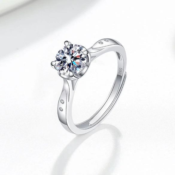 Women's 925 Sterling Silver Open Ring With Moissanite Geometric Inlay Electroplated Anti Allergy Non Fading Classic Simple Style