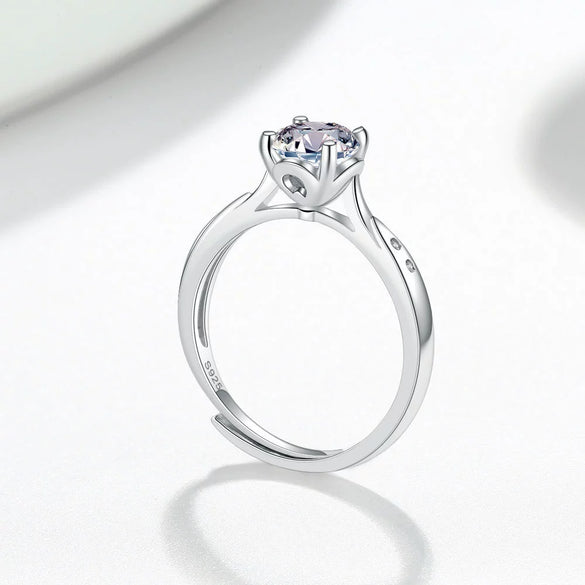 Women's 925 Sterling Silver Open Ring With Moissanite Geometric Inlay Electroplated Anti Allergy Non Fading Classic Simple Style