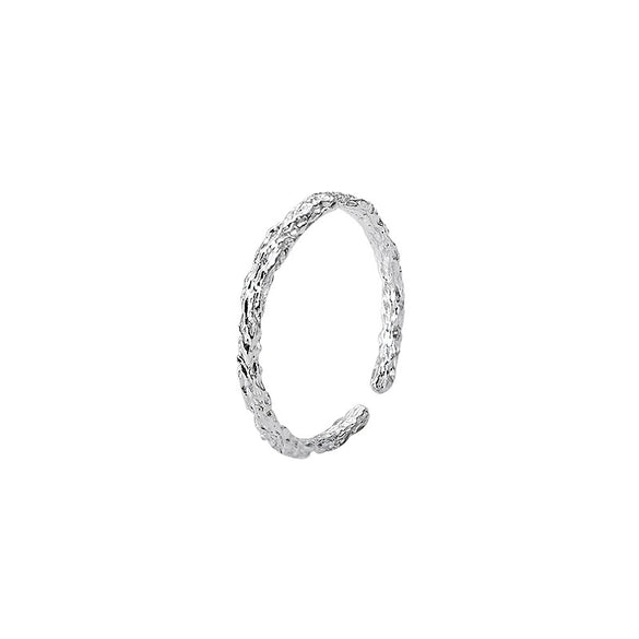 Women's Sterling Silver Open Ring With Wave Texture And Electroplated Finish Adjustable Fashion Jewelry