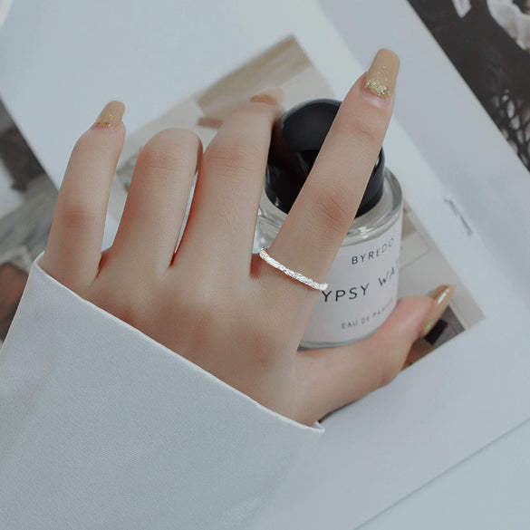 Women's Sterling Silver Open Ring With Wave Texture And Electroplated Finish Adjustable Fashion Jewelry