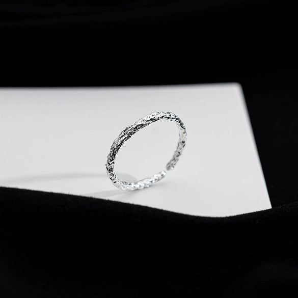 Women's Sterling Silver Open Ring With Wave Texture And Electroplated Finish Adjustable Fashion Jewelry