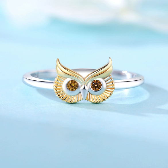 Women's 925 Sterling Silver Owl Adjustable Opening Ring Natural Style