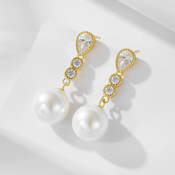 Women's Sterling Silver Pearl Inlaid Geometric Dropshaped Earrings