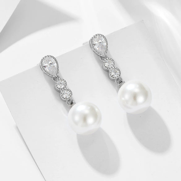 Women's Sterling Silver Pearl Inlaid Geometric Dropshaped Earrings