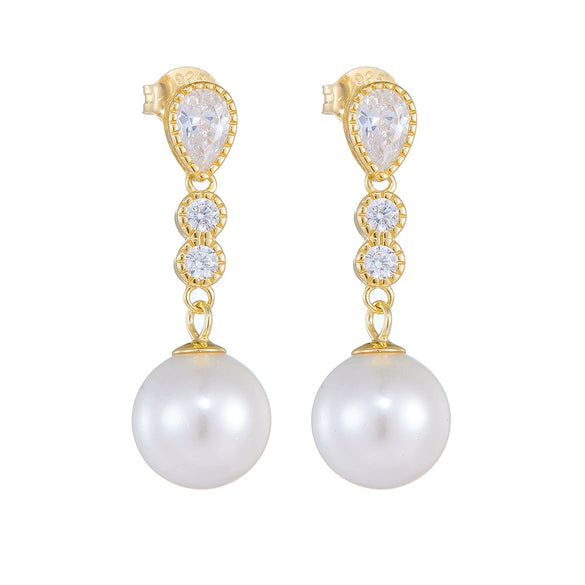 Women's Sterling Silver Pearl Inlaid Geometric Dropshaped Earrings