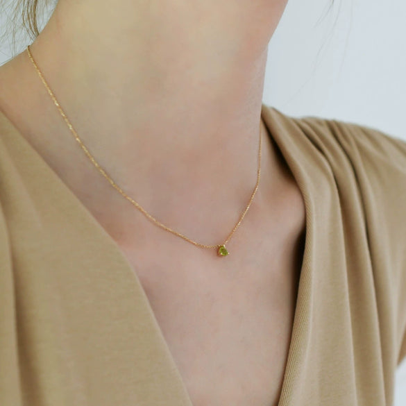 Women's Sterling Silver Peridot Necklace With Geometric Triangle Pendant And Ochain