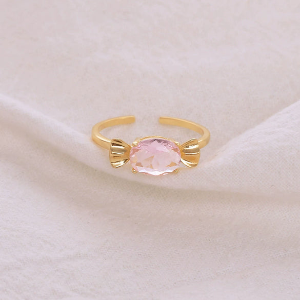 Women's Sterling Silver Pink Bow Adjustable Open Ring With Electroplated Finish Sweet Cute Jewelry