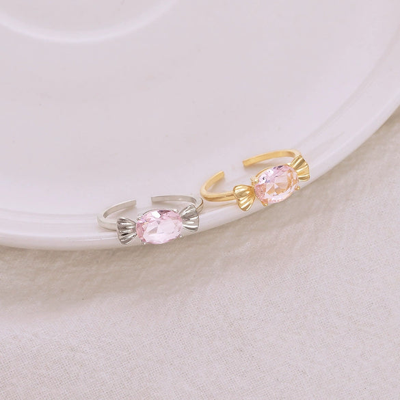 Women's Sterling Silver Pink Bow Adjustable Open Ring With Electroplated Finish Sweet Cute Jewelry
