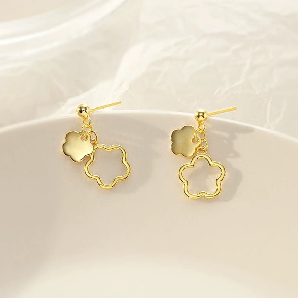 Women's Sterling Silver Plum Blossom Earrings With Electroplated Finish Elegant Botanical Flower Jewelry