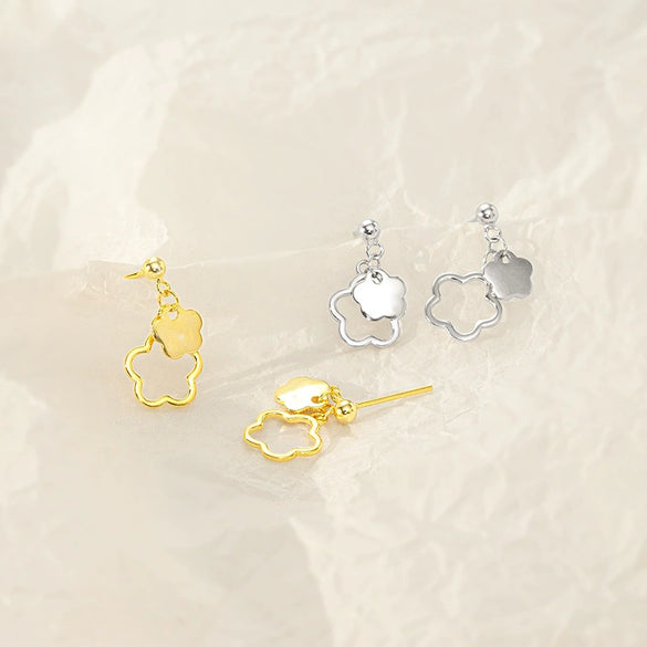 Women's Sterling Silver Plum Blossom Earrings With Electroplated Finish Elegant Botanical Flower Jewelry