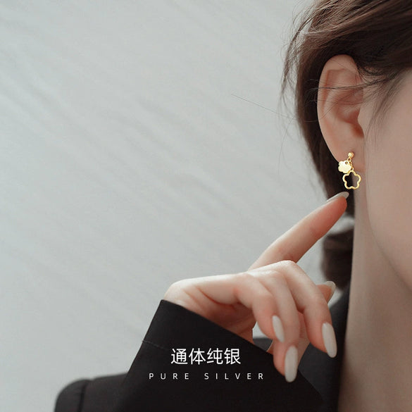 Women's Sterling Silver Plum Blossom Earrings With Electroplated Finish Elegant Botanical Flower Jewelry