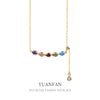 Women's 925 Sterling Silver Rainbow Water Drop Zircon Gem Inlaid Pendant Necklace With Cross Chain And Tassel