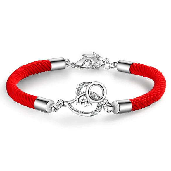 Women's Sterling Silver Red Rope Zodiac Mouse Bracelet With Electroplated Animal Charm Lucky Hand Rope Jewelry