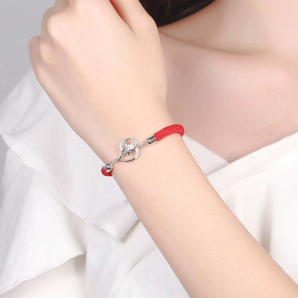 Women's Sterling Silver Red Rope Zodiac Mouse Bracelet With Electroplated Animal Charm Lucky Hand Rope Jewelry