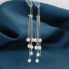 Women's 925 Sterling Silver Retro Pearl Tassel Drop Earrings Simple Long Dangle Earrings With Natural Elegant Style
