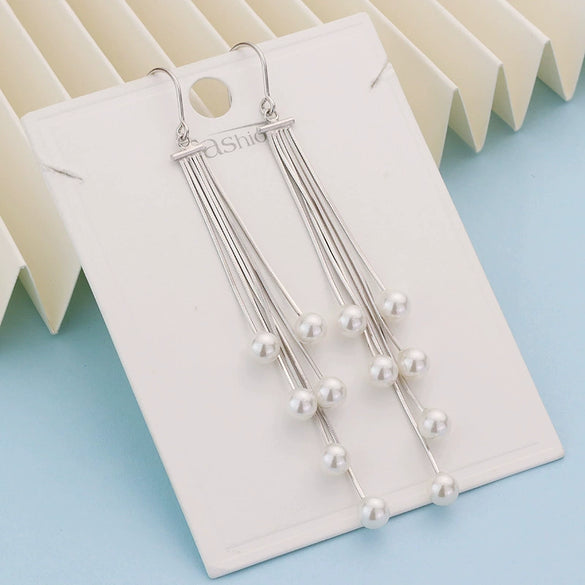 Women's 925 Sterling Silver Retro Pearl Tassel Drop Earrings Simple Long Dangle Earrings With Natural Elegant Style