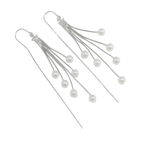 Women's 925 Sterling Silver Retro Pearl Tassel Drop Earrings Simple Long Dangle Earrings With Natural Elegant Style