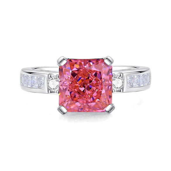 Women's 925 Sterling Silver Ring With Pink Diamond And Geometric Design