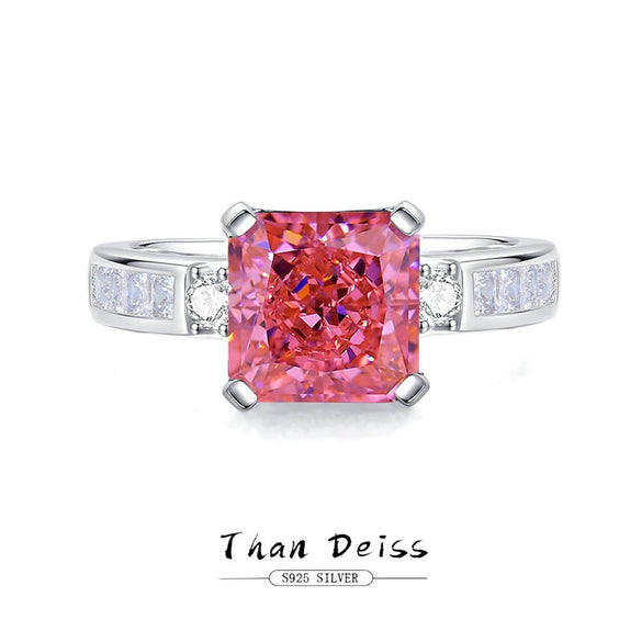 Women's 925 Sterling Silver Ring With Pink Diamond And Geometric Design