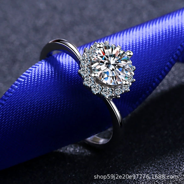 Women's 925 Sterling Silver Ring With Sun Flower Pattern And Simulation Diamond Electroplated