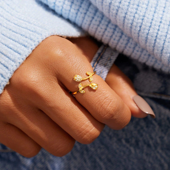 Women's Sterling Silver Rose Flower Opening Ring Geometric Electroplated