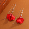Women's 925 Sterling Silver Rose Petal Tassel Earrings With Pearl Floral Light Luxury Statement Drop Design