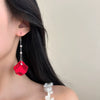 Women's 925 Sterling Silver Rose Petal Tassel Earrings With Pearl Floral Light Luxury Statement Drop Design