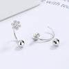 Women's 925 Sterling Silver Screw Pattern Round Bead Six Petal Flower U Shaped Anti Drop Earrings Elegant Floral Ear Jewelry