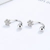 Women's 925 Sterling Silver Screw Pattern Round Bead Six Petal Flower U Shaped Anti Drop Earrings Elegant Floral Ear Jewelry