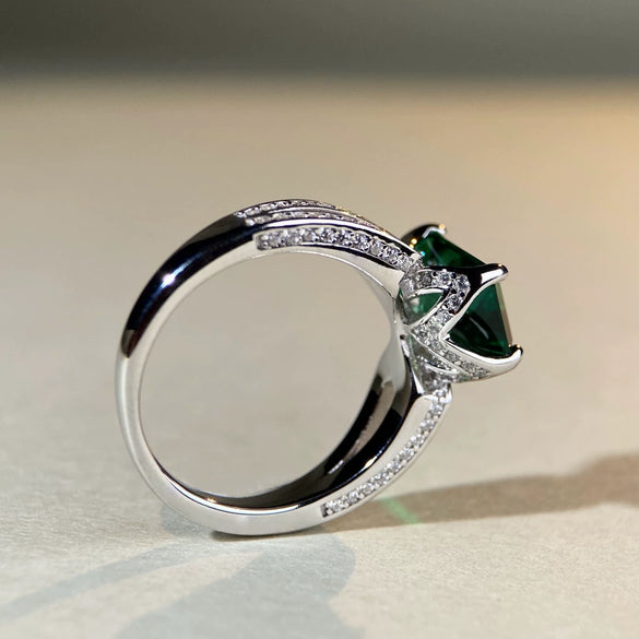 Women's Sterling Silver 925 Silver Emerald Cut Elegant Geometric Ring Electroplated