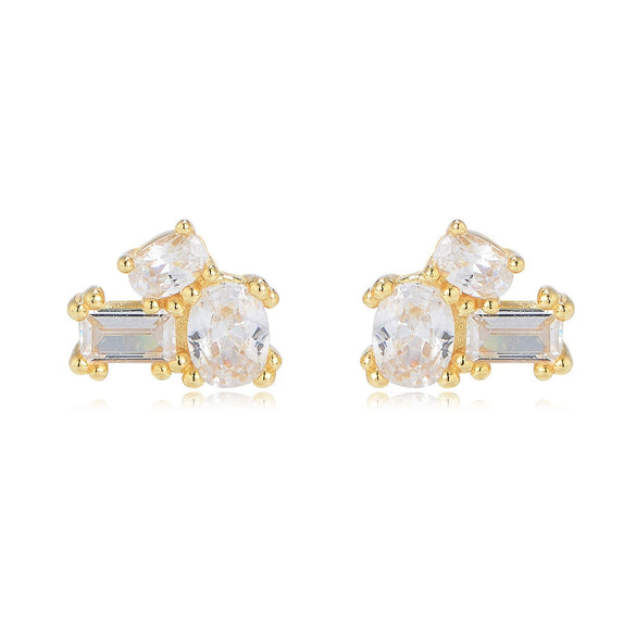Women's 925 Sterling Silver Simple Geometric Zircon Stud Earrings Fashion Fine Jewelry