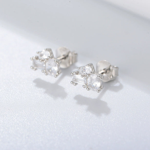 Women's 925 Sterling Silver Simple Geometric Zircon Stud Earrings Fashion Fine Jewelry