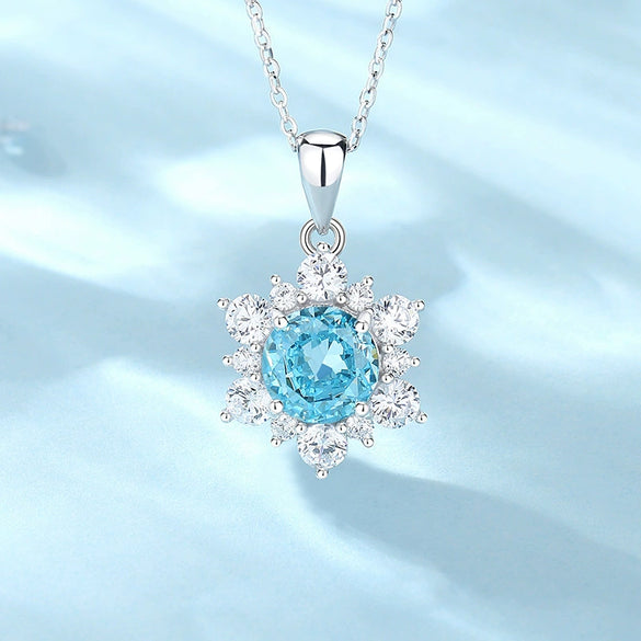 Women's 925 Sterling Silver Snowflake And Sunflower Pendant Necklace With Zircon And High Carbon Diamond