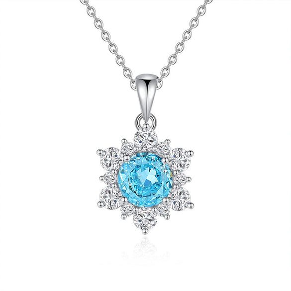 Women's 925 Sterling Silver Snowflake And Sunflower Pendant Necklace With Zircon And High Carbon Diamond