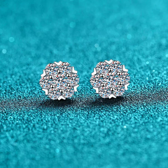 Women's 925 Sterling Silver Snowflake Flower Earrings With Electroplated Finish Moissanite Inlay Elegant Fashion Jewelry