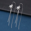 Women's 925 Sterling Silver Snowflake Tassel Ear Line Earrings Light Luxury Geometric Long Dangle Earrings