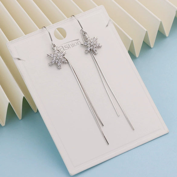 Women's 925 Sterling Silver Snowflake Tassel Ear Line Earrings Light Luxury Geometric Long Dangle Earrings