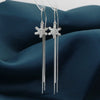 Women's 925 Sterling Silver Snowflake Tassel Ear Line Earrings Light Luxury Geometric Long Dangle Earrings