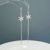 Women's 925 Sterling Silver Snowflake Tassel Ear Line Earrings Light Luxury Geometric Long Dangle Earrings