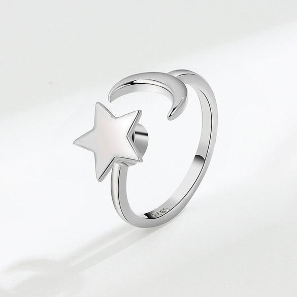 Women's 925 Sterling Silver Star Rotating Adjustable Open Ring With Electroplated Light Luxury Style