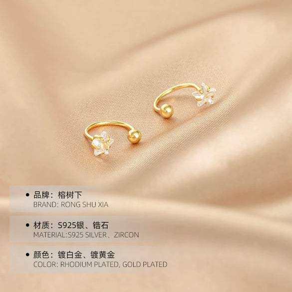 Women's Sterling Silver Star Stud Earrings With Screw Back Closure And Electroplated Light Luxury Design